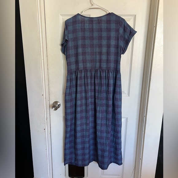 Pyne & Smith Navy & Peacock Check Linen Dress M - Picture 4 of 5